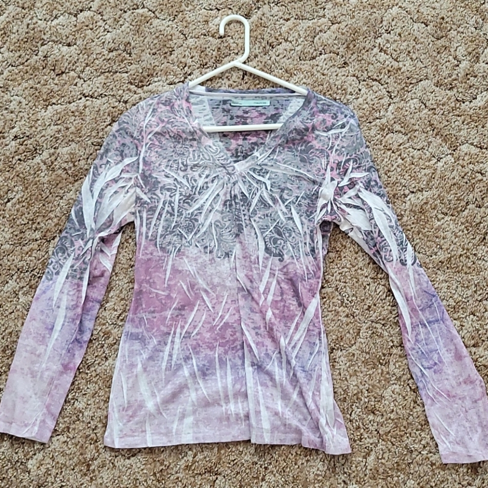 Maurices XL V-Neck Burnout top, purple, gray, & Po